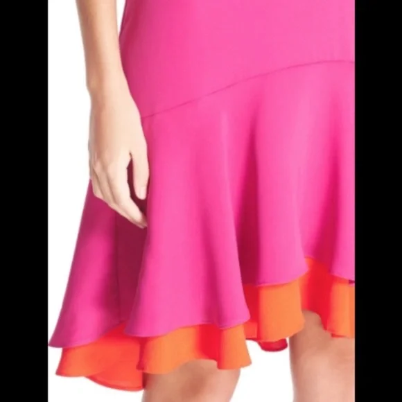 Like new DIANE VON FURSTENBERG KERA COMBO VIVID PINK ORANGE DRESS - Picture 9 of 16